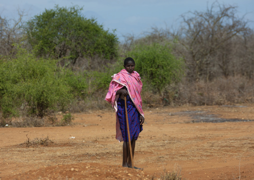 Maasai woman standing in the bush, Rift Valley Province, Maasai Mara, Kenya