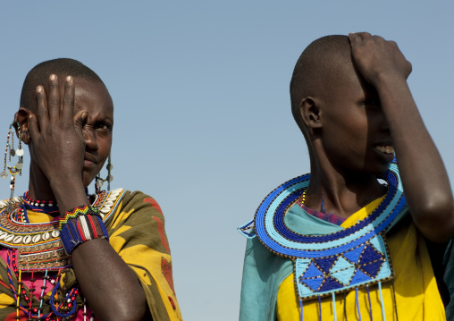 Maasai women with big necklaces, Rift Valley Province, Maasai Mara, Kenya