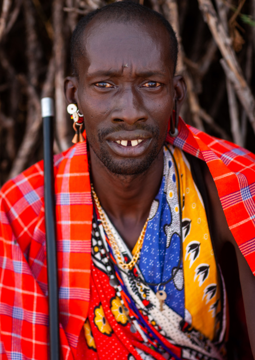 Portrait of a Maasai tribe man, Rift Valley Province, Maasai Mara, Kenya