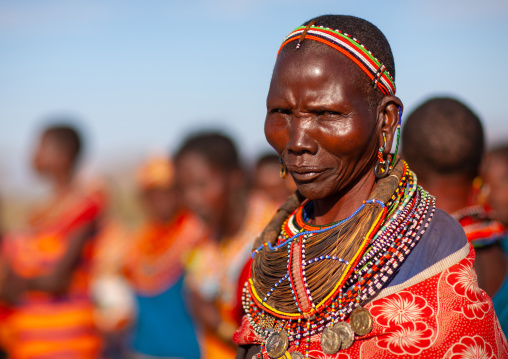 Portrait of a Samburu tribe woman with beaded necklaces, Samburu County, Maralal, Kenya