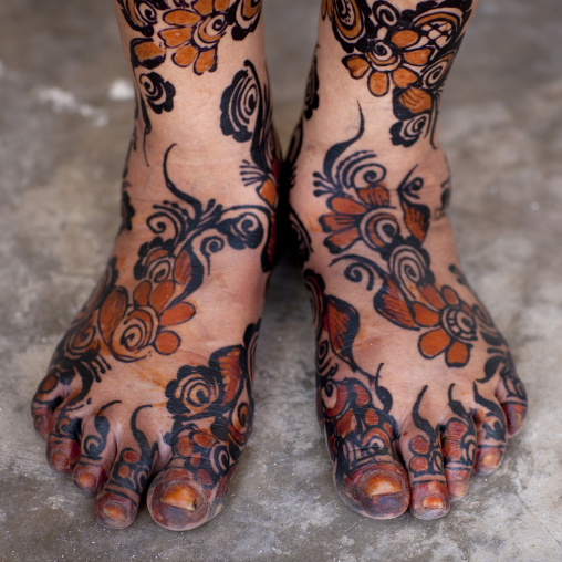 Patterns made with henna on feet, Lamu County, Lamu, Kenya