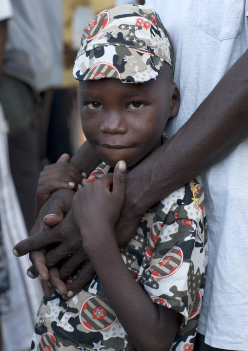 Young boy in military uniform, Lamu County, Lamu, Kenya