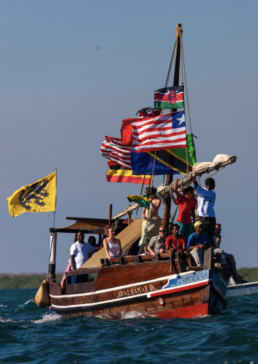 Tourist sailing on a dhow, Lamu County, Lamu, Kenya
