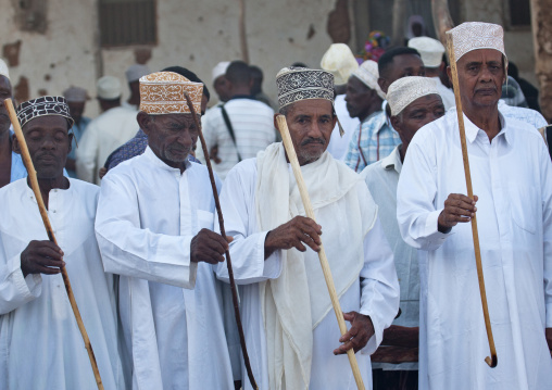 Muslim men celebrating the Maulid festival, Lamu County, Lamu, Kenya