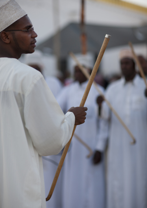 Muslim men celebrating the Maulid festival, Lamu County, Lamu, Kenya