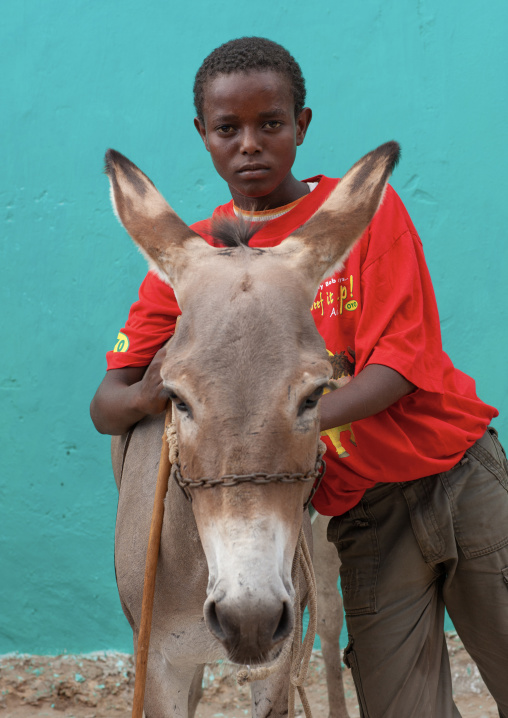 Teenage boy with his donkey, Lamu County, Lamu, Kenya