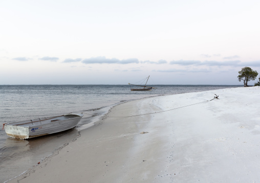 Boats on a white sand beach, Lamu County, Lamu, Kenya