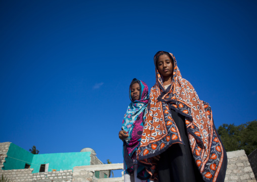 Teenage girls into colorful veils, Lamu county, Matondoni, Kenya