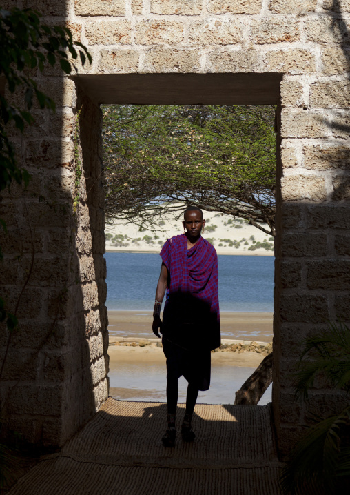 Maasai man working as security guard, Lamu County, Lamu, Kenya