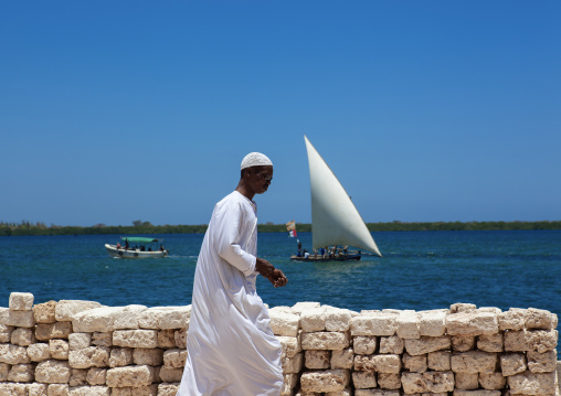 Dhow sailing on the indian ocean, Lamu County, Lamu, Kenya