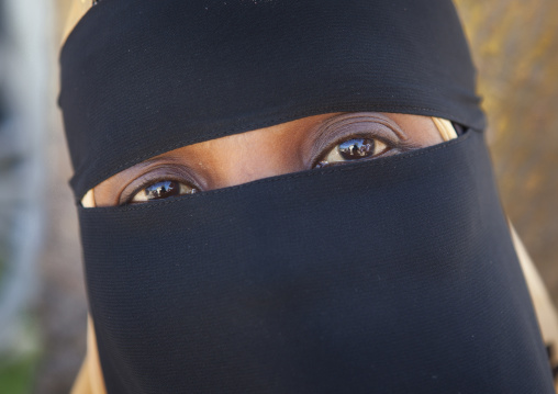 Young muslim woman wearing burqa, Lamu County, Lamu, Kenya