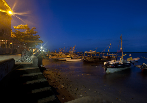 Dhows in the port by night, Lamu County, Lamu, Kenya