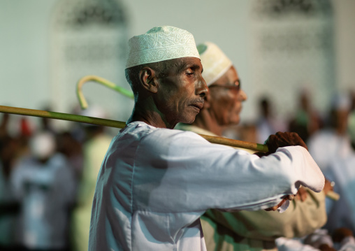 Muslim men celebrating the Maulid festival, Lamu County, Lamu, Kenya