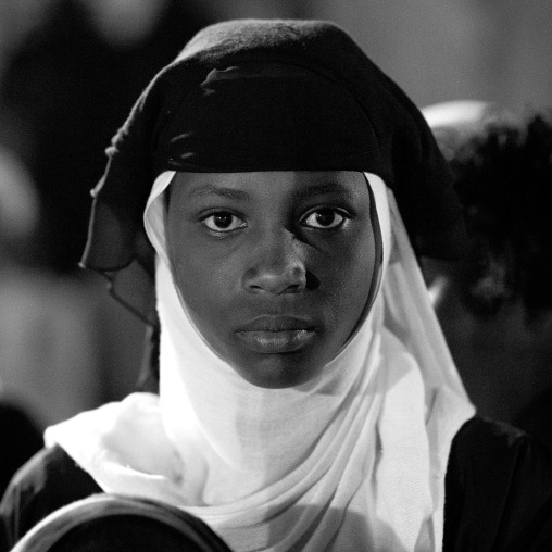 Portrait of a muslim girl with veil up, Lamu County, Lamu, Kenya