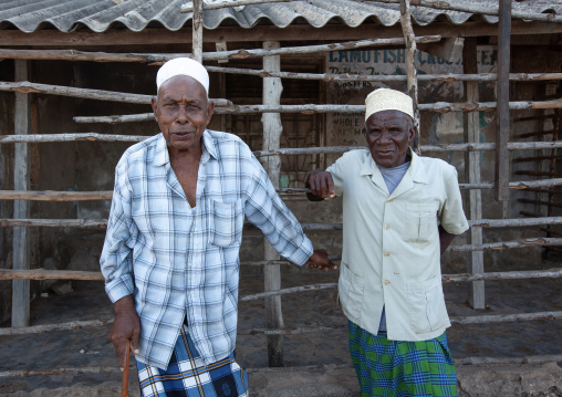 Two muslim old men in the street, Lamu County, Lamu, Kenya