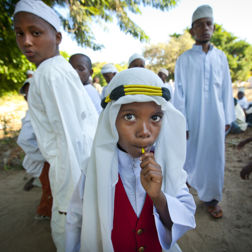 Young muslim boys during Maulid festival, Lamu County, Lamu, Kenya