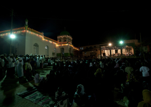 Crowd in front of the mosque during Maulid festival, Lamu County, Lamu, Kenya