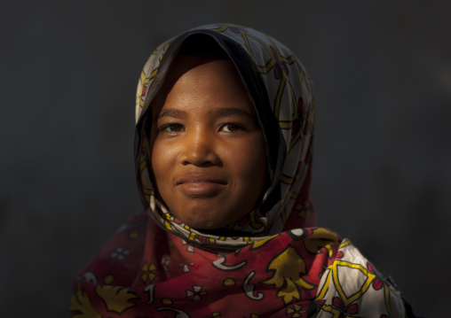 Portrait of young veiled teenage girl, Lamu County, Lamu, Kenya