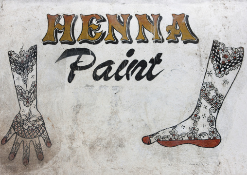 Henna paint sign on a shop, Lamu County, Lamu, Kenya
