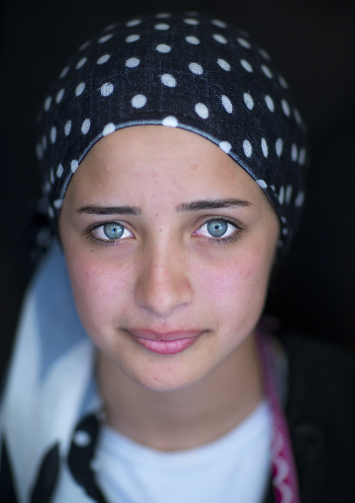Close-up Of A Young Syrian Refugee Face With Blue Eyes, Erbil, Kurdistan, Iraq