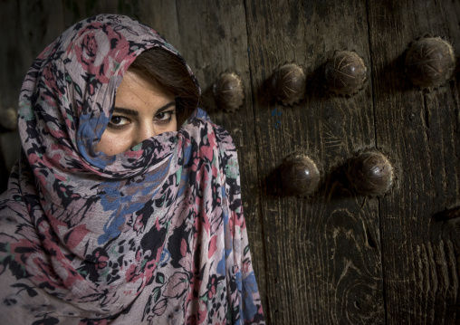 Woman With Beautiful Eyes Hidding Behind A Veil, Koya, Kurdistan, Iraq