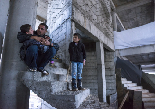 Yezidi Refugees Displaced From Sinjar Living In An Under Construction Building, Duhok, Kurdistan, Iraq