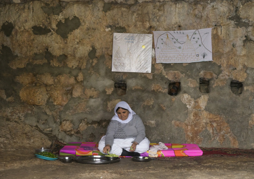 Yezedi Refugee Woman Displaced From Sinjar Living Inside Lalesh Temple, Kurdistan, Iraq