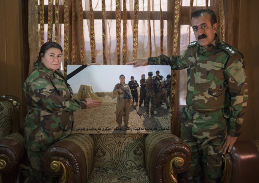 Nasrin Hamalaw And Yousuf Majid With A Picture Of Their Dead Daughter, Captain Rangin Yousuf, Sulaymaniyah, Kurdistan, Iraq