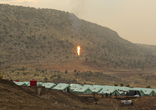 Yezedi Refugee Camp In Front Of An Oil Field, Lalesh, Kurdistan, Iraq