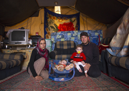 A Syrian Family Inside Her Tent In Qushtapa Refugee Camp, Erbil, Kurdistan, Iraq