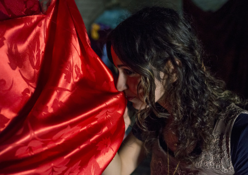 Yazidi Women Making Knots Inside The Temple City Of Lalesh, Kurdistan, Iraq