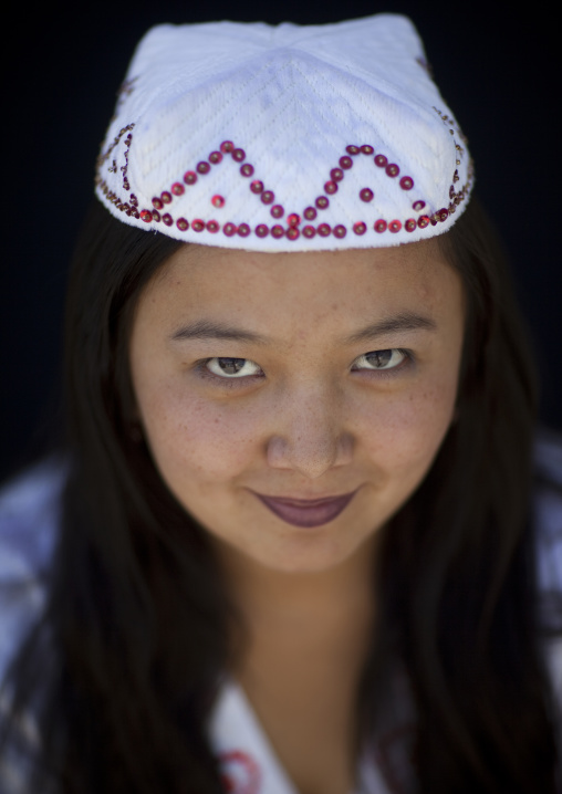 Woman Wearing Traditional Clothes And Headgear, Village Of Kyzart, Kyrgyzstan