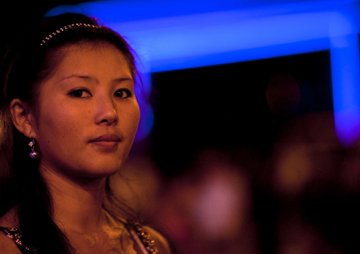 Young Woman In Bishkek At Night, Kyrgyzstan