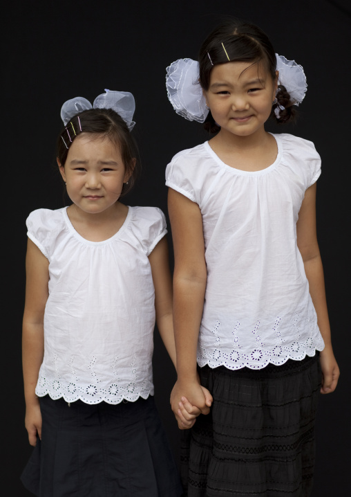 Two Cute Smiling Young Girls, Bishkek, Kyrgyzstan