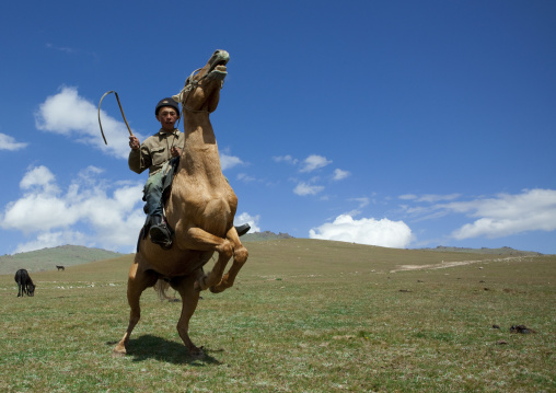 Horseman Rearing Up His Horse, Song Kol Lake Area, Kyrgyzstan