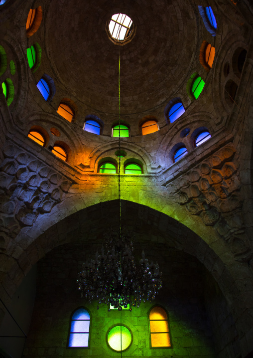 Inside al Bourtasi mosque with its beautiful coloured glass windows, North Governorate, Tripoli, Lebanon