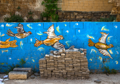 Doves of peace drawn on a wall in the street, North Governorate, Tripoli, Lebanon