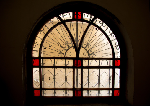 A stained glass window in the annexe guesthouse from the Palmyra hotel, Beqaa Governorate, Baalbek, Lebanon