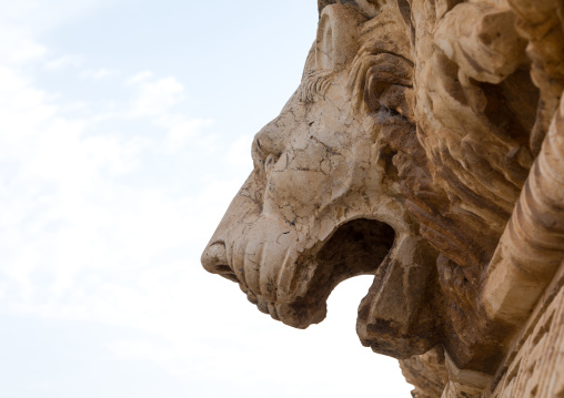 Lion head carving in the archaeological site, Beqaa Governorate, Baalbek, Lebanon