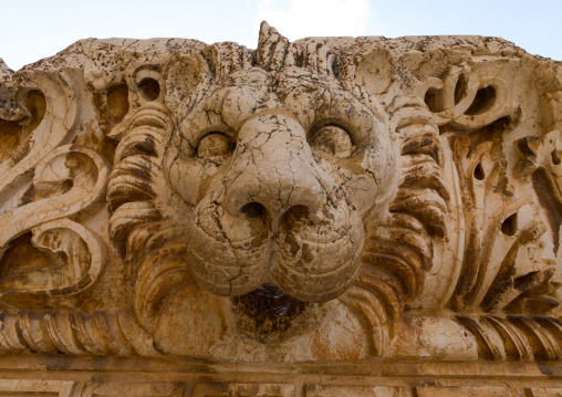 Lion head carving in the archaeological site, Beqaa Governorate, Baalbek, Lebanon