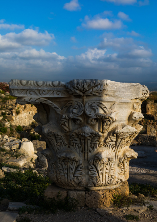 Column top in al-Mina archaeological site, South Governorate, Tyre, Lebanon