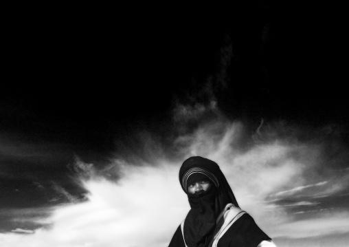 Portrait of a tuareg man against the sky, Tripolitania, Ghadames, Libya
