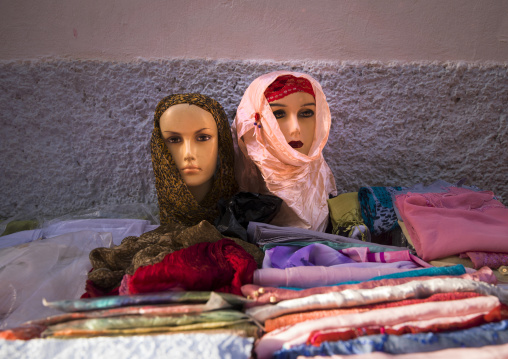 Veils on mannequin for sale in a market, Tripolitania, Tripoli, Libya
