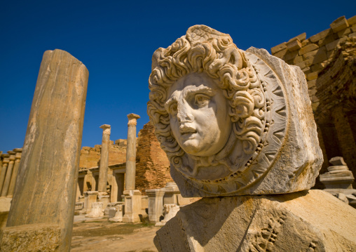 Goddess medusa inside severan forum in leptis magna, Tripolitania, Khoms, Libya