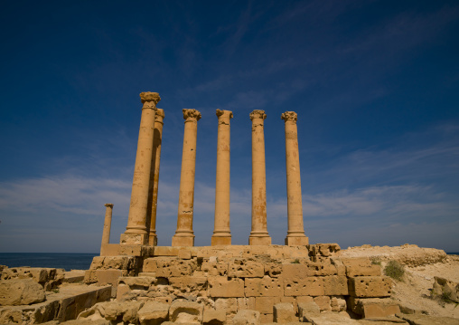 Ruins of the temple of isis in front of the sea, Tripolitania, Sabratha, Libya