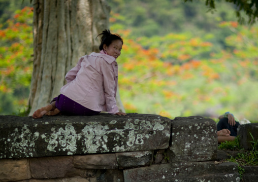 Woman at wat phu champasak khmer temple, Champasak, Laos