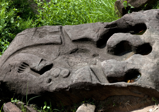 Crocodile carving at wat phu khmer temple, Champasak, Laos