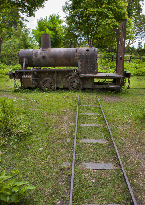 Remains of old miniature gauge train engine used by french colonialists, Don khong island, Laos