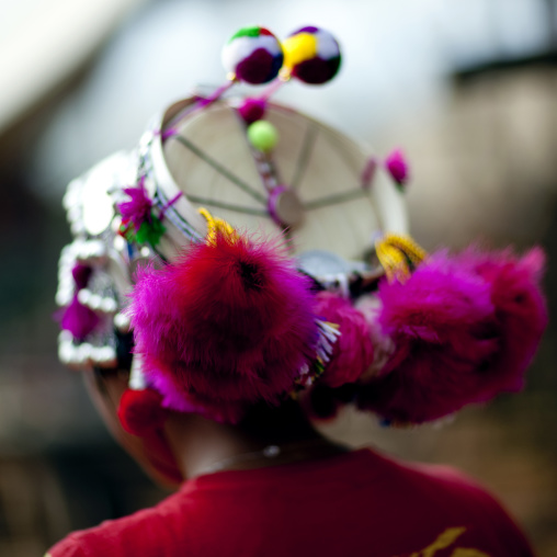 Akha minority woman with traditional headdress, Muang sing, Laos