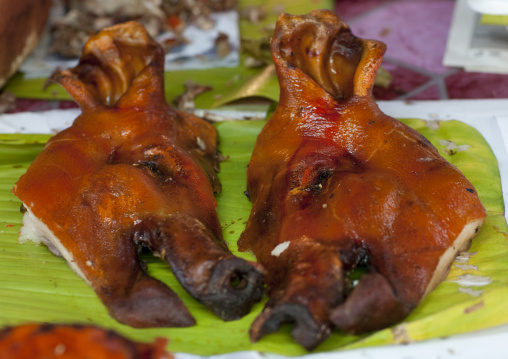 Half heads of pigs, Vientiane, Laos